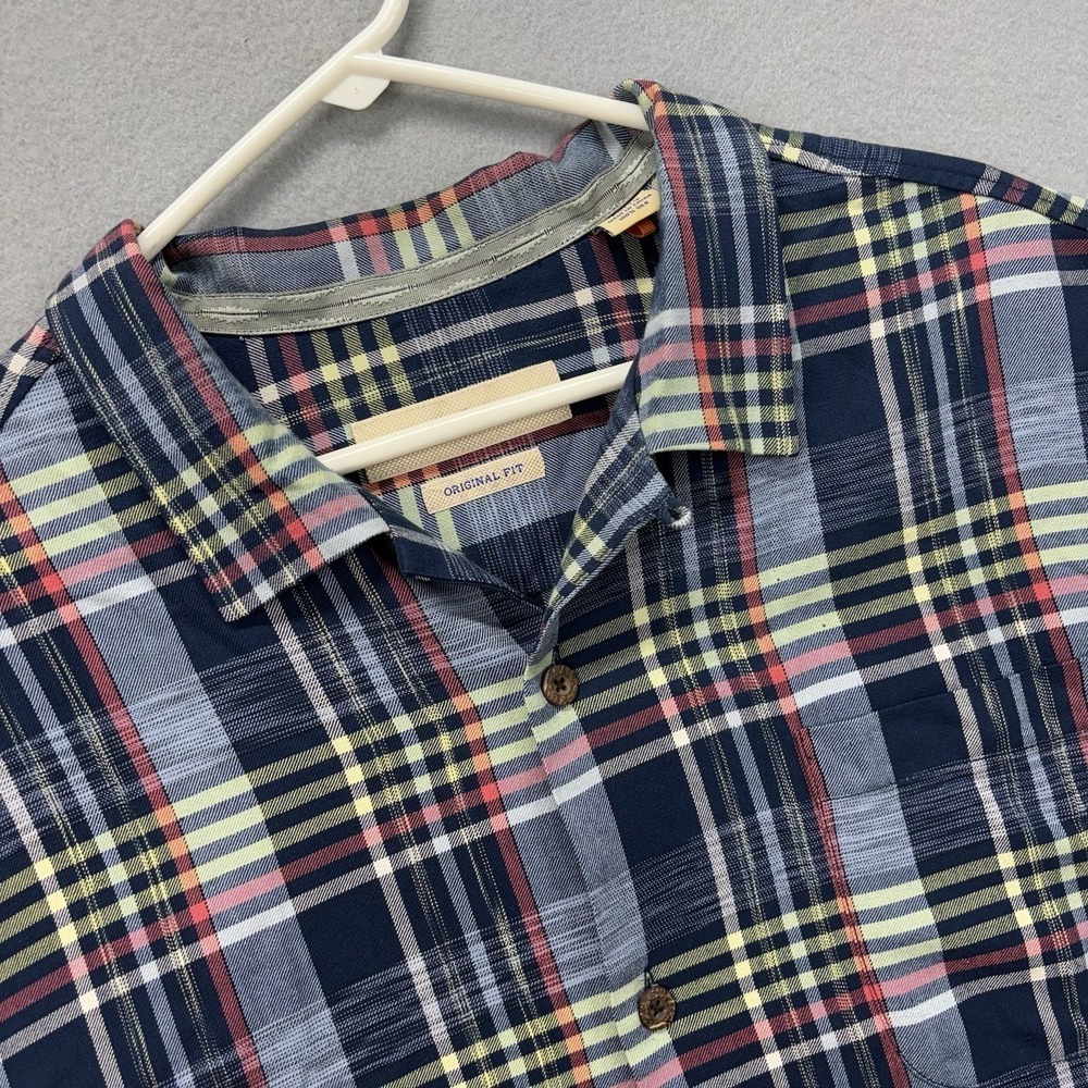 Tommy Bahama Shirt Mens XL Plaid Original Short Sleeve Button‎ Silk Loop Collar